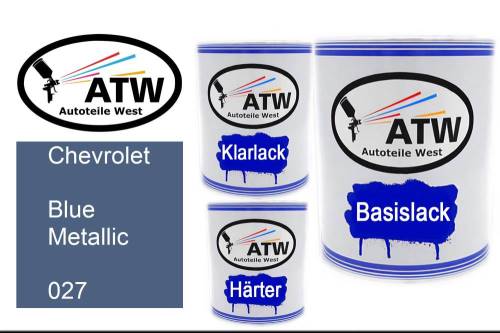 Chevrolet, Blue Metallic, 027: 1L Lackdose + 1L Klarlack + 500ml Härter - Set, von ATW Autoteile West.